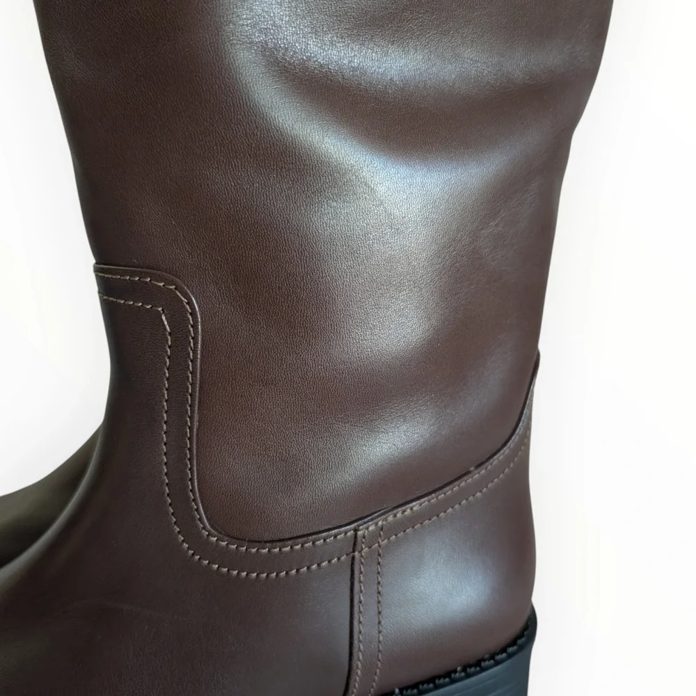Coach Park Tall Boot in Maple Brown Leather New Size 6 Riding Boots Round Toe